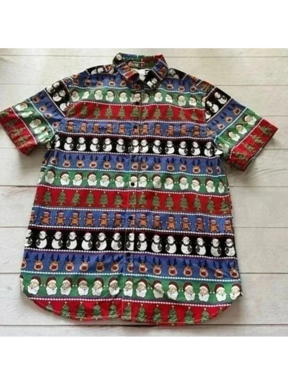 Denim & Flower Ricky Singh Men's USA L Christmas Tree Santa Snowman Shir…